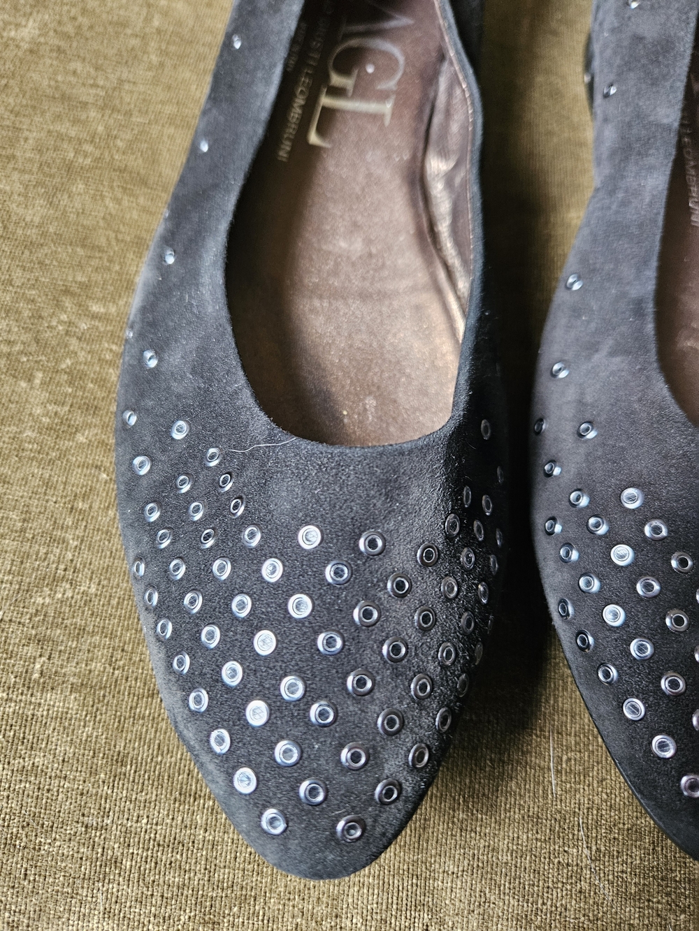 AGL Black Suede Studded Pointed-Toe Ballet Flats - Picture 2 of 12